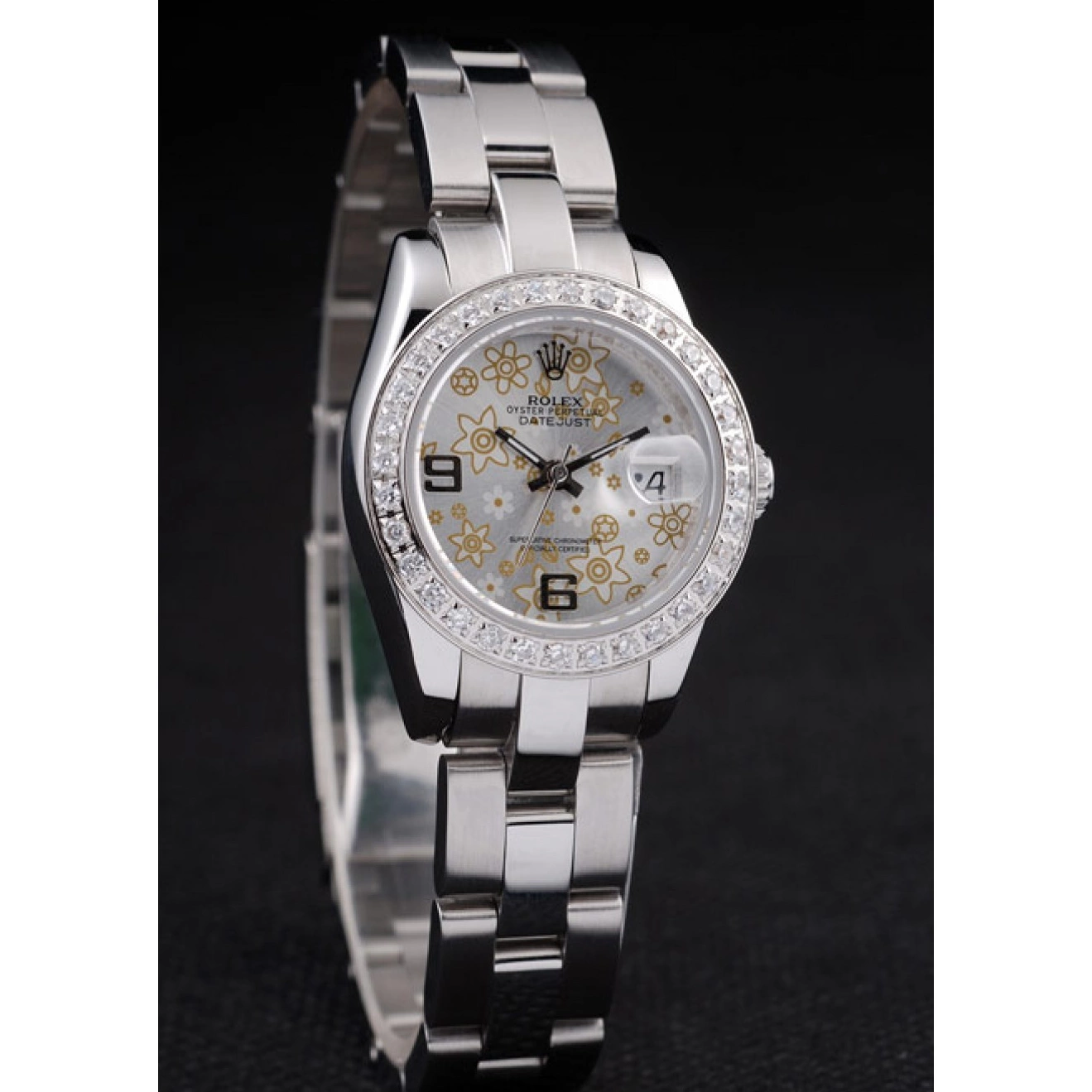 MiroTime 0710 Rolex Datejust Polished Stainless Steel Silver Flowers Dial Diamond Plated 98082